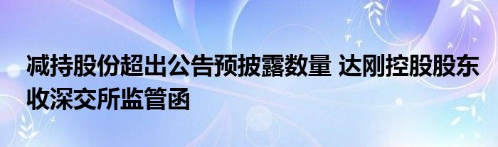 减持股份超出公告预披露数量 达刚控股股东收深交所监管函