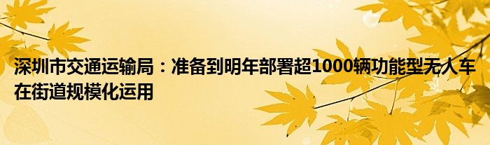 深圳市交通运输局：准备到明年部署超1000辆功能型无人车在街道规模化运用