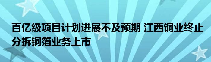 百亿级项目计划进展不及预期 江西铜业终止分拆铜箔业务上市