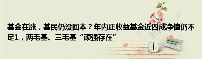 基金在涨，基民仍没回本？年内正收益基金近四成净值仍不足1，两毛基、三毛基“顽强存在”