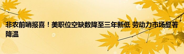 非农前哨报喜！美职位空缺数降至三年新低 劳动力市场显著降温