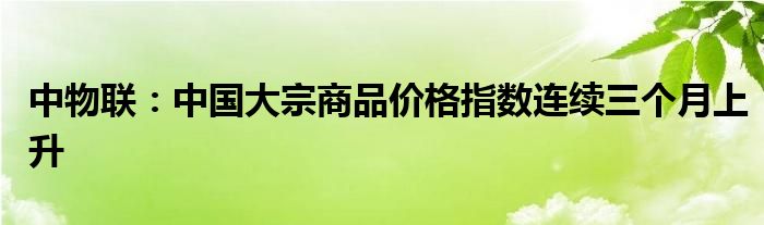 中物联：中国大宗商品价格指数连续三个月上升