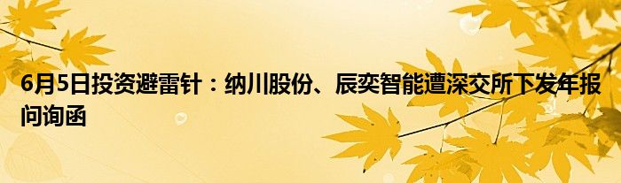 6月5日投资避雷针：纳川股份、辰奕智能遭深交所下发年报问询函