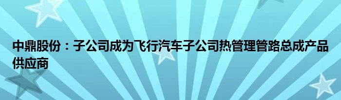 中鼎股份：子公司成为飞行汽车子公司热管理管路总成产品供应商