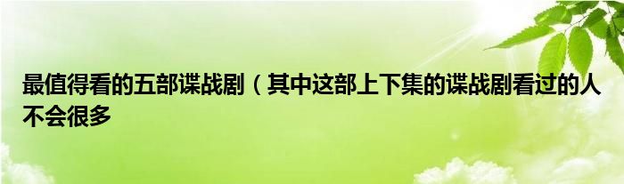 最值得看的五部谍战剧（其中这部上下集的谍战剧看过的人不会很多