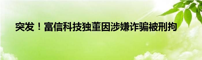 突发！富信科技独董因涉嫌诈骗被刑拘