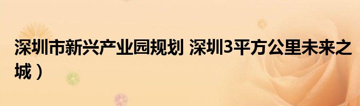 深圳市新兴产业园规划 深圳3平方公里未来之城）