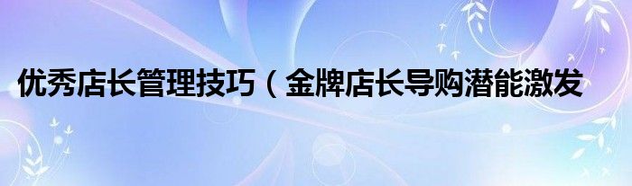 优秀店长管理技巧（金牌店长导购潜能激发