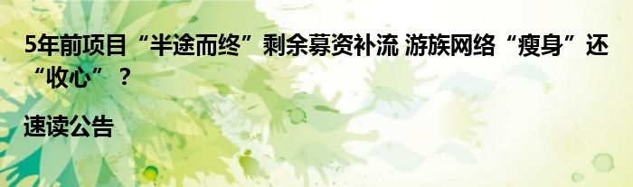 5年前项目“半途而终”剩余募资补流 游族网络“瘦身”还“收心”？|速读公告