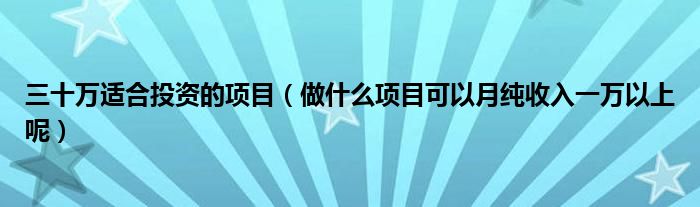 三十万适合投资的项目（做什么项目可以月纯收入一万以上呢）