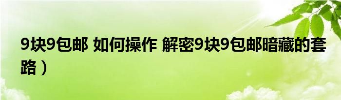 9块9包邮 如何操作 解密9块9包邮暗藏的套路）