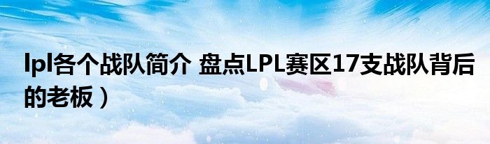 lpl各个战队简介 盘点LPL赛区17支战队背后的老板）