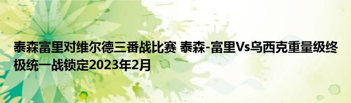 泰森富里对维尔德三番战比赛 泰森-富里Vs乌西克重量级终极统一战锁定2023年2月