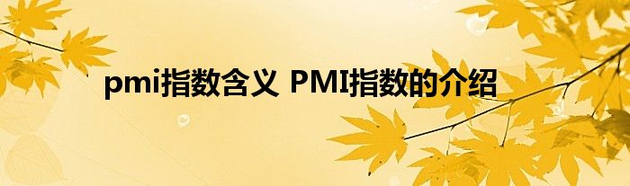 pmi指数含义 PMI指数的介绍