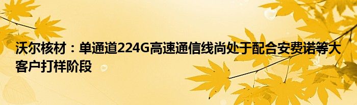 沃尔核材：单通道224G高速
线尚处于配合安费诺等大客户打样阶段