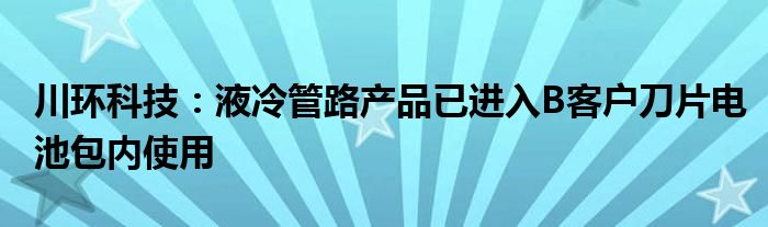 川环科技：液冷管路产品已进入B客户刀片电池包内使用