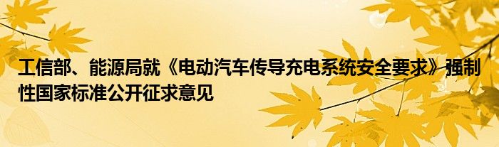 工信部、能源局就《电动汽车传导充电系统安全要求》强制性国家标准公开征求意见