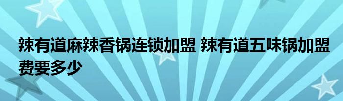 辣有道麻辣香锅连锁加盟 辣有道五味锅加盟费要多少