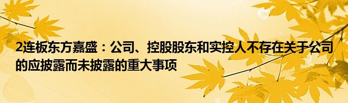 2连板东方嘉盛：公司、控股股东和实控人不存在关于公司的应披露而未披露的重大事项