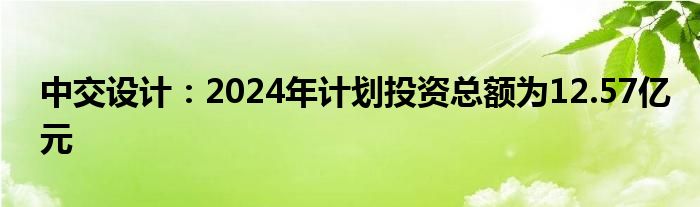 中交设计：2024年计划投资总额为12.57亿元