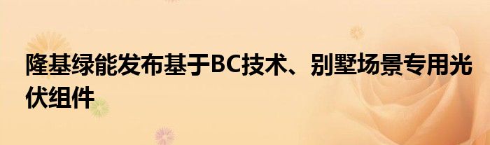 隆基绿能发布基于BC技术、别墅场景专用光伏组件