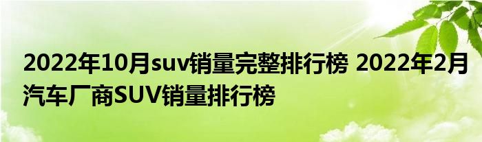 2022年10月suv销量完整排行榜 2022年2月汽车厂商SUV销量排行榜