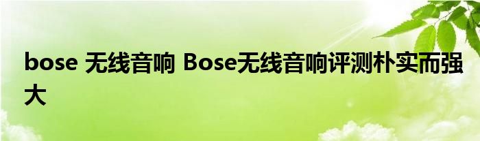 bose 无线音响 Bose无线音响评测朴实而强大