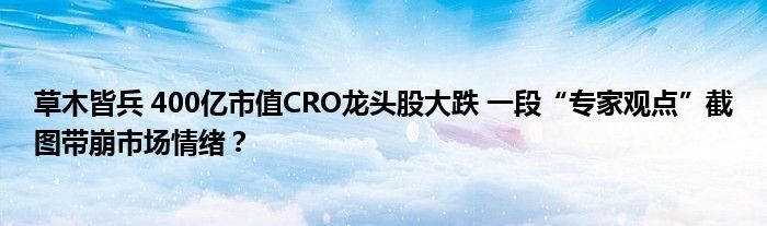 草木皆兵 400亿市值CRO龙头股大跌 一段“专家观点”截图带崩市场情绪？