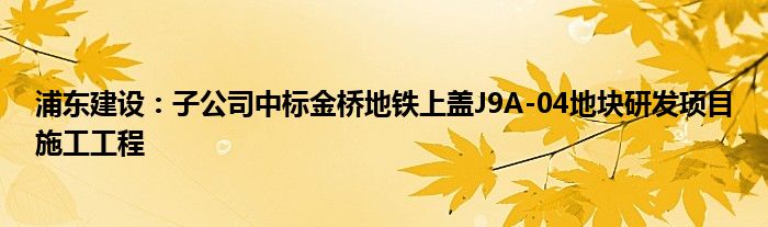 浦东建设：子公司中标金桥地铁上盖J9A-04地块研发项目施工工程