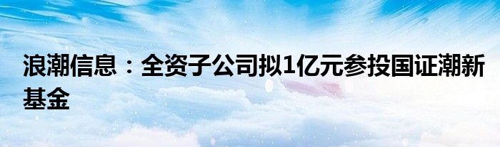 浪潮信息：全资子公司拟1亿元参投国证潮新基金