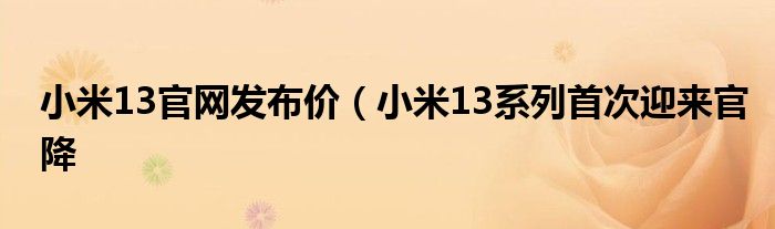 小米13官网发布价（小米13系列首次迎来官降