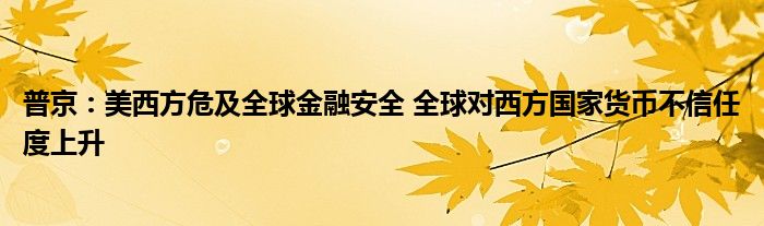 普京：美西方危及全球
安全 全球对西方国家货币不信任度上升