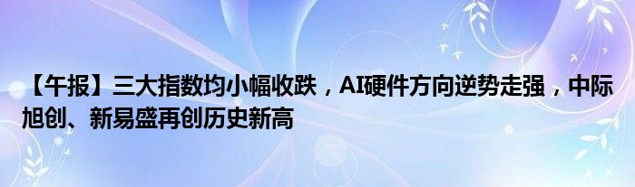 【午报】三大指数均小幅收跌，AI硬件方向逆势走强，中际旭创、新易盛再创历史新高