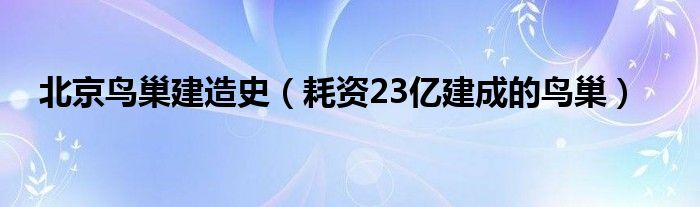 北京鸟巢建造史（耗资23亿建成的鸟巢）