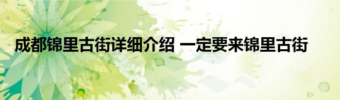 成都锦里古街详细介绍 一定要来锦里古街