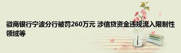 徽商银行宁波分行被罚260万元 涉信贷资金违规流入限制性领域等