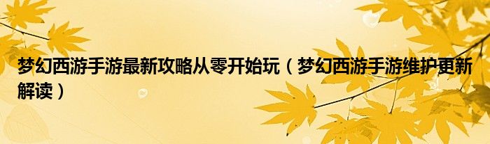 梦幻西游手游最新攻略从零开始玩（梦幻西游手游维护更新解读）