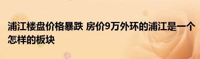 浦江楼盘价格暴跌 房价9万外环的浦江是一个怎样的板块