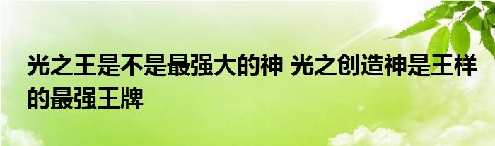 光之王是不是最强大的神 光之创造神是王样的最强王牌