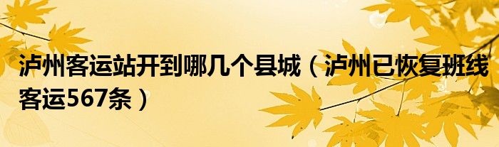 泸州客运站开到哪几个县城（泸州已恢复班线客运567条）