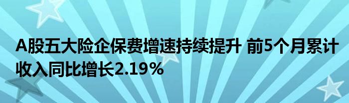 A股五大险企保费增速持续提升 前5个月累计收入同比增长2.19%