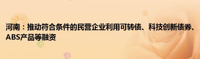 河南：推动符合条件的民营企业利用可转债、科技创新债券、ABS产品等融资