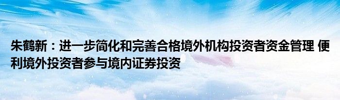 朱鹤新：进一步简化和完善合格境外机构投资者资金管理 便利境外投资者参与境内证券投资