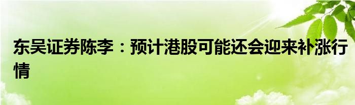 东吴证券陈李：预计港股可能还会迎来补涨行情