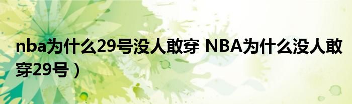 nba为什么29号没人敢穿 NBA为什么没人敢穿29号）