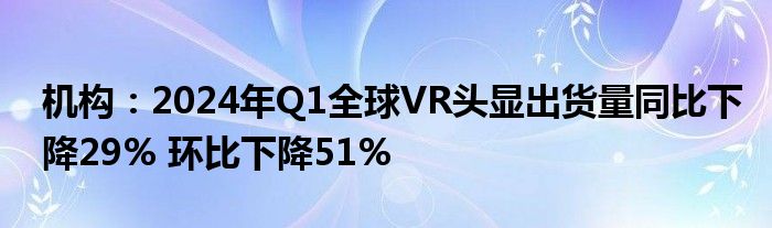 机构：2024年Q1全球VR头显出货量同比下降29% 环比下降51%