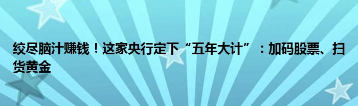 绞尽脑汁赚钱！这家央行定下“五年大计”：加码股票、扫货黄金