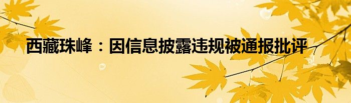 西藏珠峰：因信息披露违规被通报批评