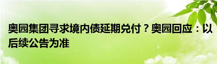 奥园集团寻求境内债延期兑付？奥园回应：以后续公告为准