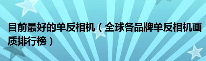 目前最好的单反相机（全球各品牌单反相机画质排行榜）